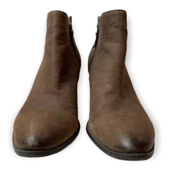 Franco Sarto Brown Leather Side  Zip Ankle Booties - Picture 5 of 10